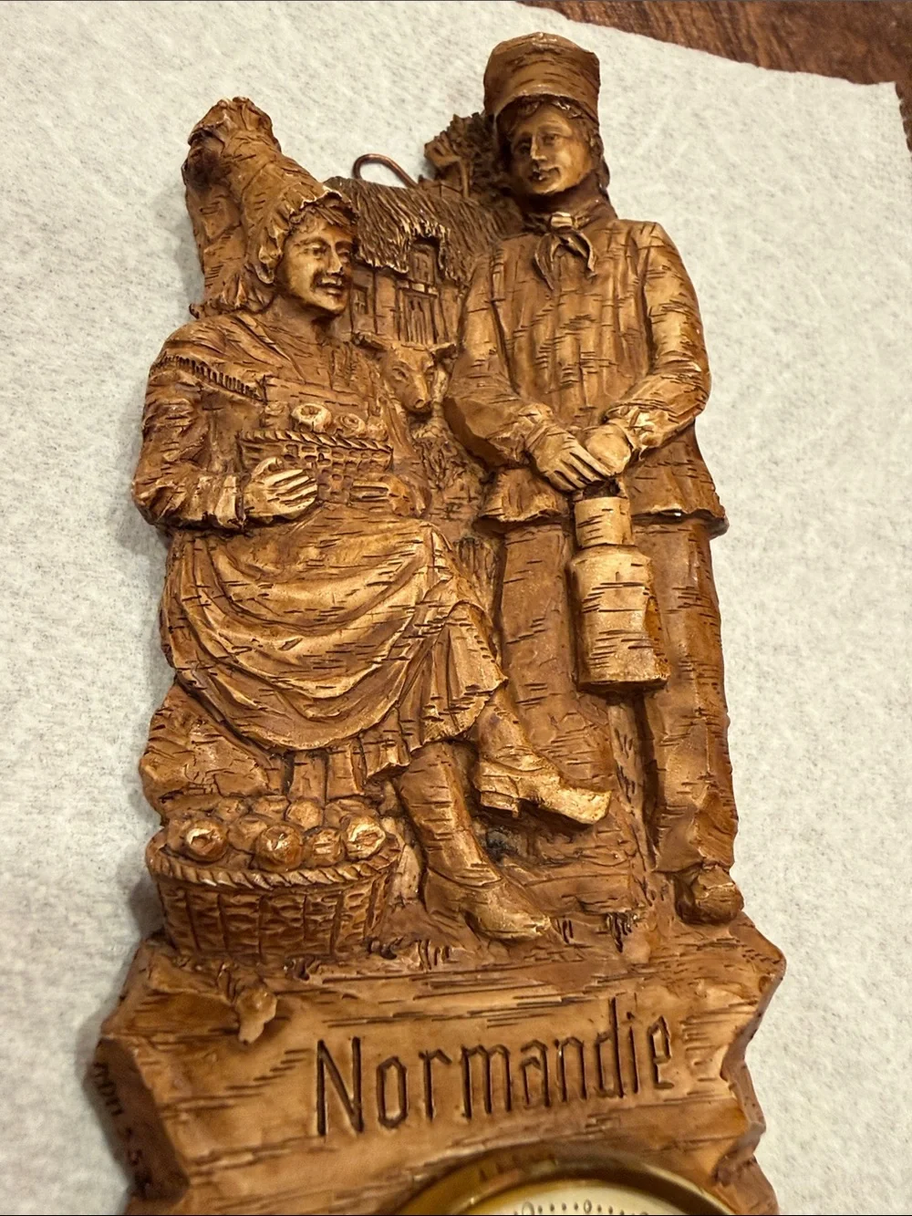 Andie Carved Wood Wall Thermometer Plaque in Brown